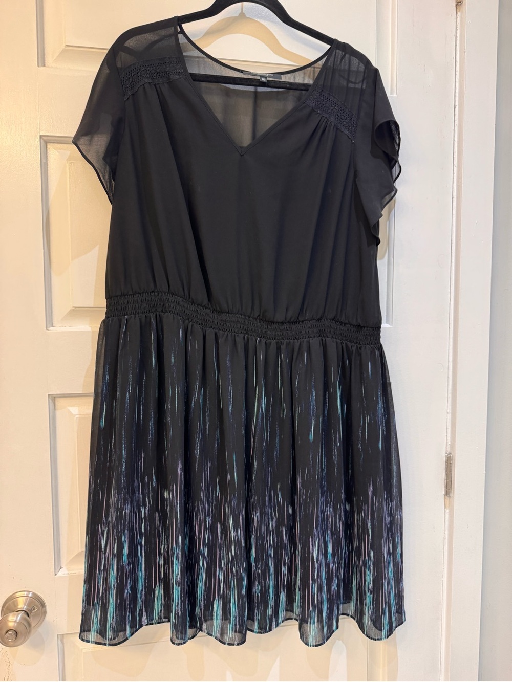 Michel Studio (Addition Elle) Black Dress with Blue-Purple Streaked Hem